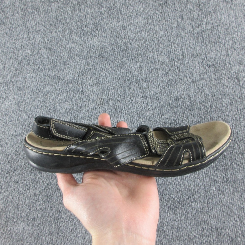 Clarks Sandals Womens Size 8 Black Leather Strappy Ultimate Comfort Wedge